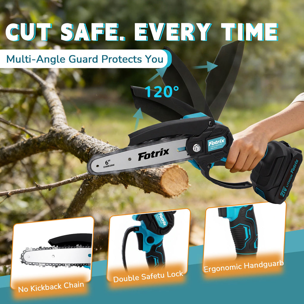 Compact Cordless Pruning Chainsaw, 6-Inch Electric Garden Saw with Listed 5m/s Chain Speed and One or Two Battery Options, Select Packages with Case