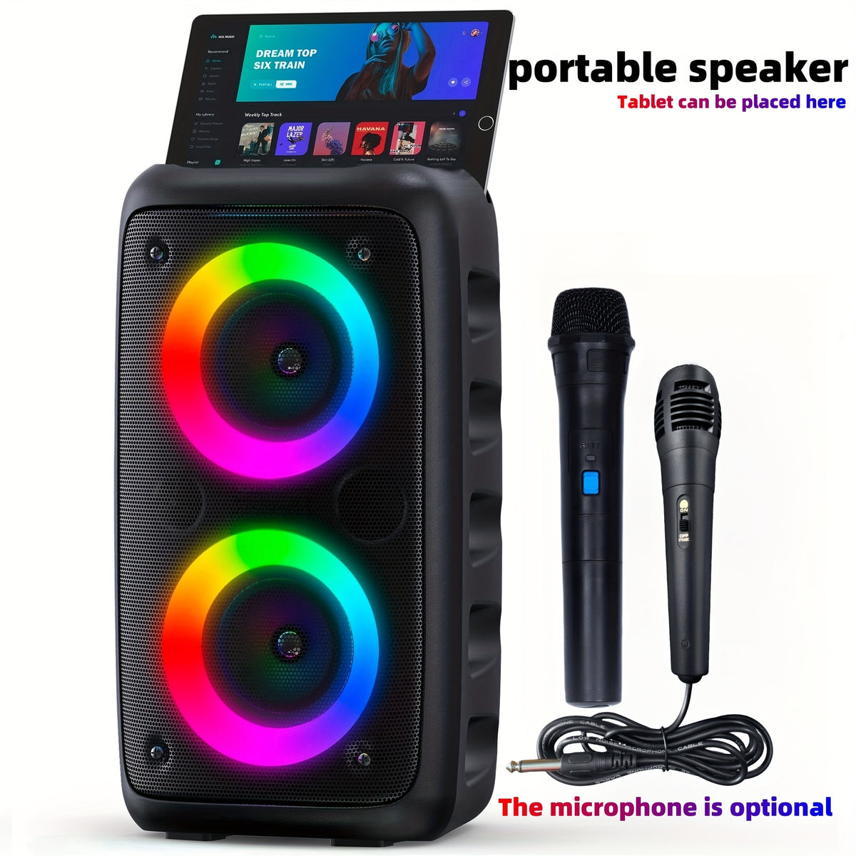 Karaoke Machine with Microphone Options, Portable Bluetooth Speaker with LED Lights, Dual Speakers, TF Card, USB, AUX & TWS for Adults and Home Parties