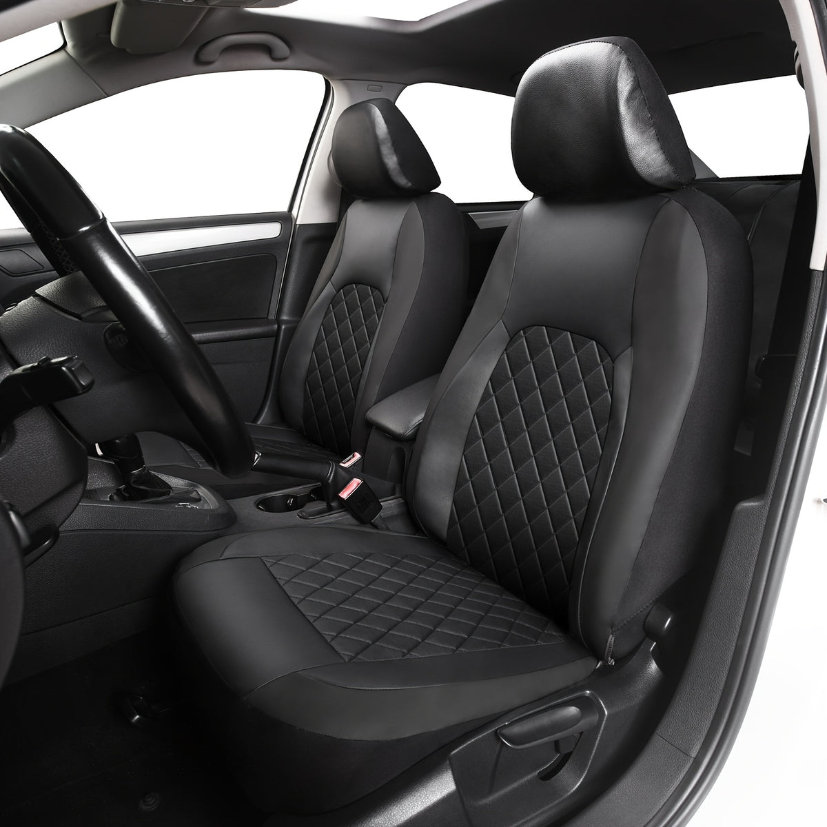 Faux Leather Car Seat Covers Full Set for Five Seats, Front Seat and Rear Bench Coverage with Split-Seat Compatibility and Multiple Color Options
