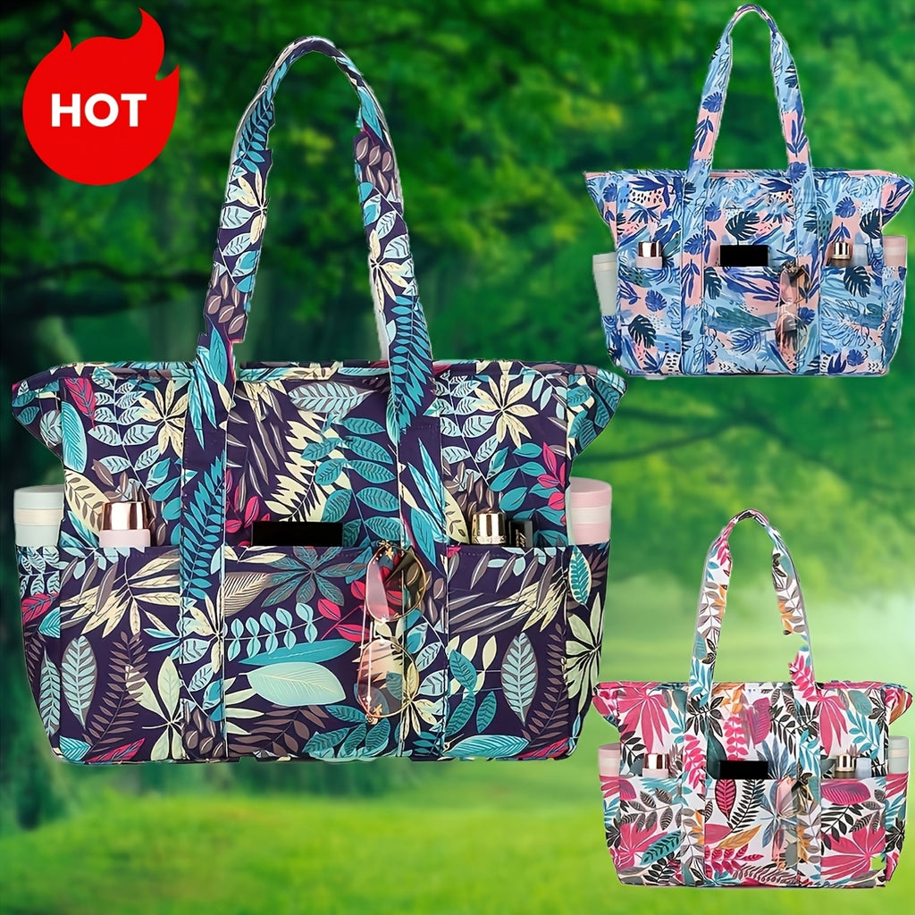 Beach Tote Bag for Women with Wet and Dry Pocket, Pool Swim Carry Bag for Summer Vacations and Travel in Blue Leaf, Red Leaf or Black
