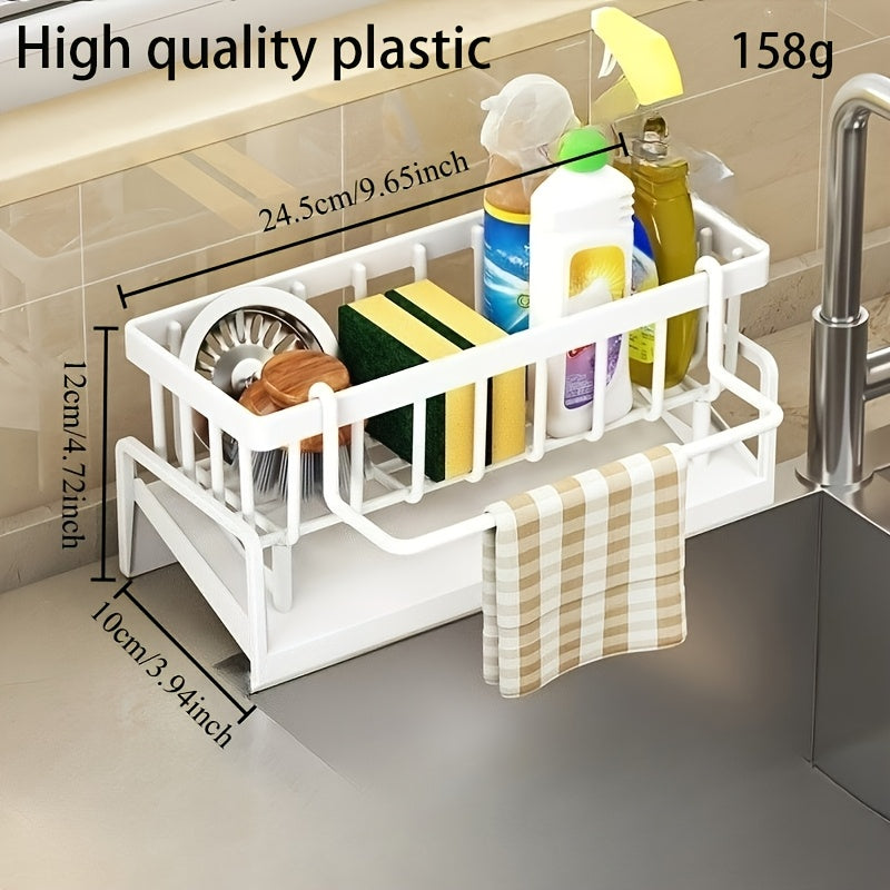 Faucet-Mounted Sponge Holder and Dish Cloth Organizer, PP Plastic Sink Storage Set in Gray or White for Compatible Kitchen and Bathroom Faucet Setups