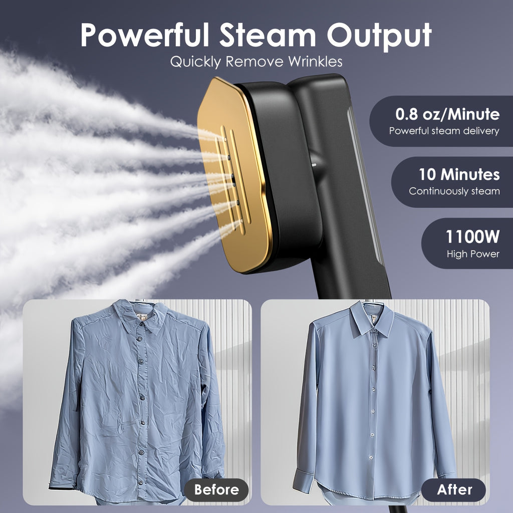 1100W Handheld Garment Steamer in Black with 10.14oz Water Tank, Listed 20-Second Steam Start and Stainless Steel Panel for Home and Travel Clothing Care