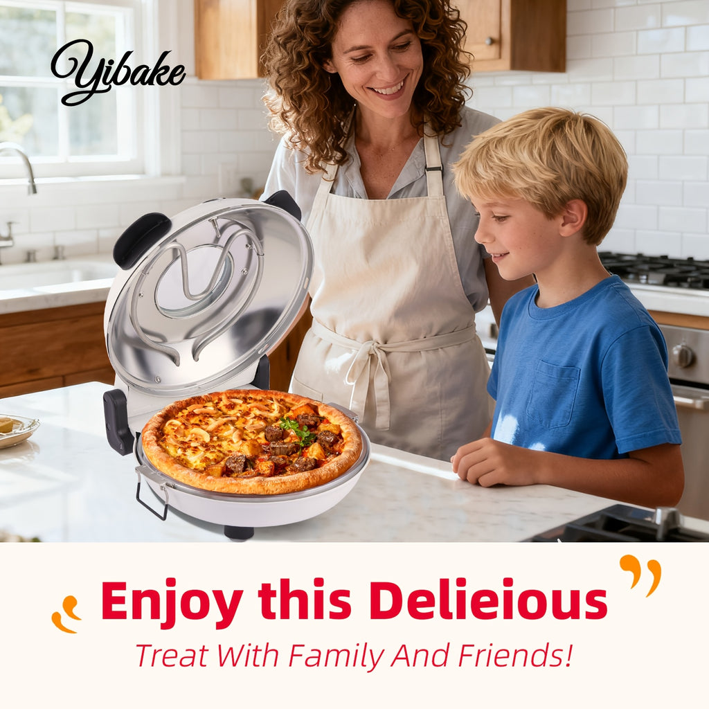 Electric Pizza Oven 12 Inch Indoor Countertop, 1200W Portable Pizza Maker with Dual Heating Elements up to 800F, Dual Knob Control, Removable Ceramic Stone and Viewing Window for Home, Pizzeria-Style Crust and Pizza Nights
