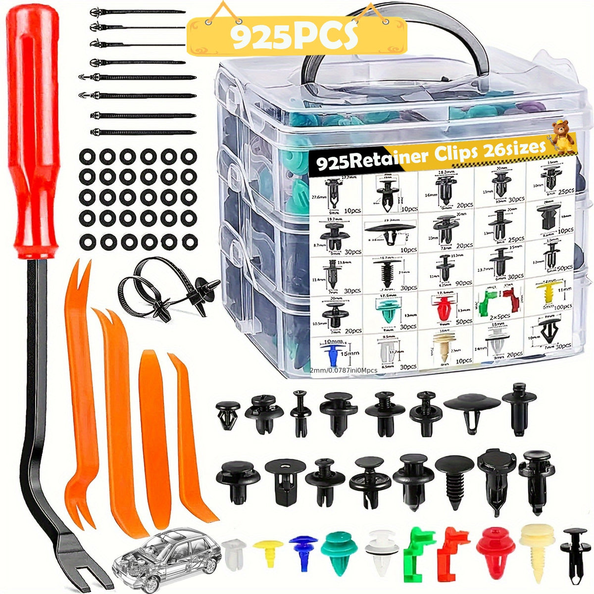 Bumper Retainer Clips and Plastic Push Rivet Fasteners for Compatible Car Applications, Seven Quantity Options with Removal Tool References