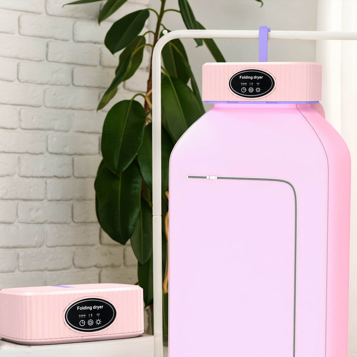 Foldable Portable Clothes Dryer with Timer and Listed Built-In LED UV Feature, Compact Laundry Care Machine in Pink, Khaki or Purple for Apartment, Travel and RV Use