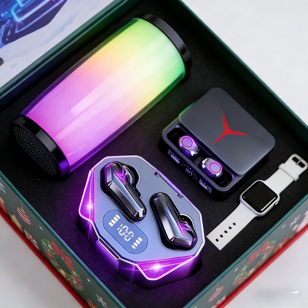 Gaming Headset Bundle with Luminous Headphone and Speaker Options, Five 3-Piece or 4-Piece Audio Set Selections with Watch Included in Selected Styles