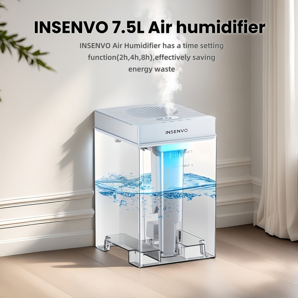 Room Humidifier with Three Mist Settings, Timer and Ambient Lighting, Gray and White Detachable Design for Bedroom, Living Room and Office Moisture Control