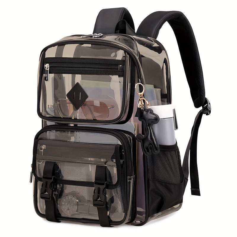 Clear PVC Backpack with Listed See-Through Book Bag Design, Black, Black Fully Transparent or Pink Options for Office Carry and Everyday Outings