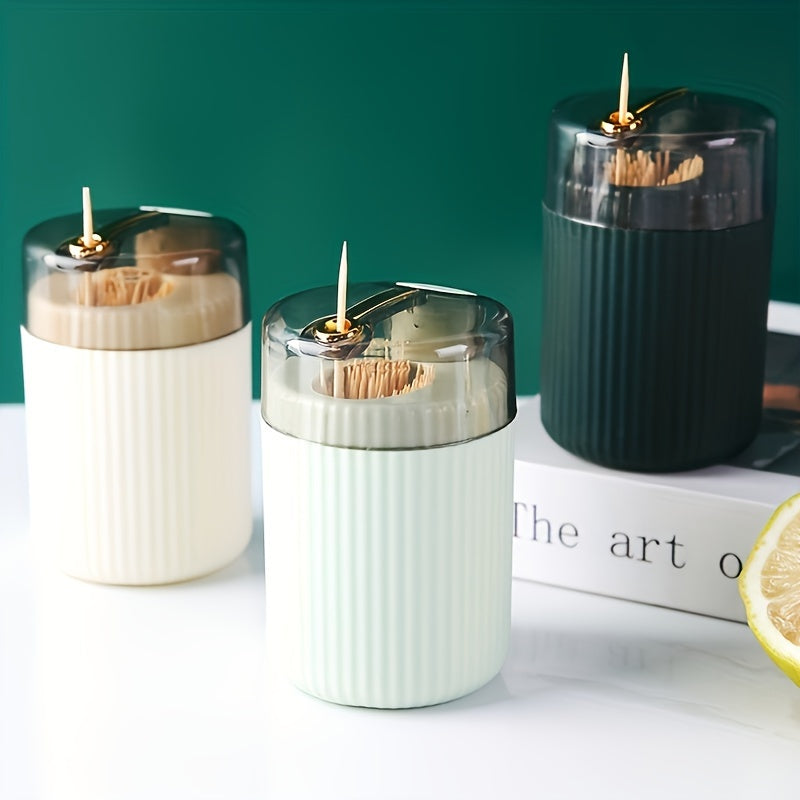 Press-Type Toothpick Dispenser for Kitchen Counters and Dining Tables, Household Storage Holder in Green, Beige, Dark Green or Red, Holder Only Without Toothpicks