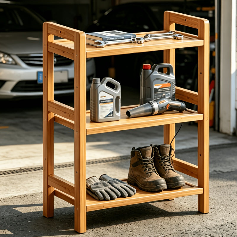 Bamboo Storage Shelf with Three Tiers, Single Standing Rack for Compatible Pantry, Kitchen Cabinet, Countertop and Desktop Organization at Home