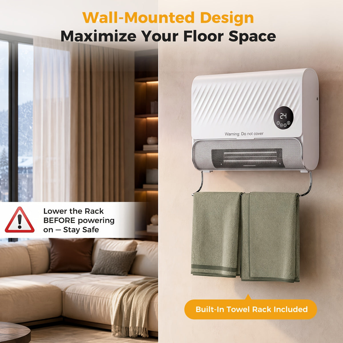 1500W Wall Panel Space Heater with Listed Remote Control and Three Fan Speeds, White or Gray Options for Home Heating and Space-Conscious Wall Installation