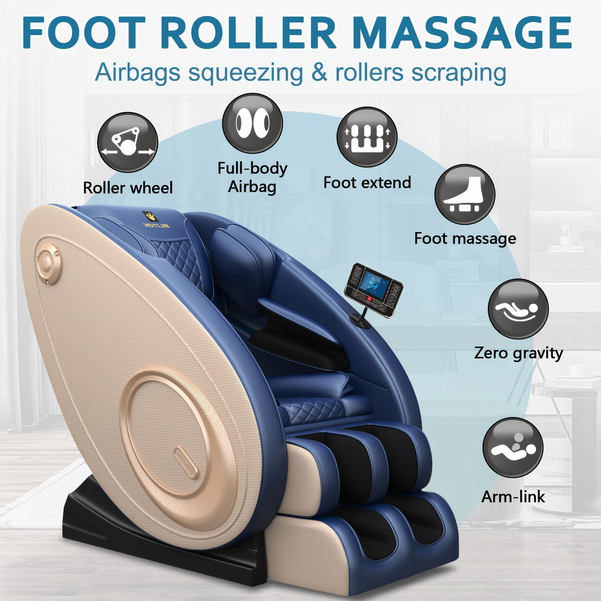 Zero Gravity Massage Chair Recliner with Heat, Full Body Massage with Foot Roller, Built-In Speaker and Touch Screen for Home Relaxation