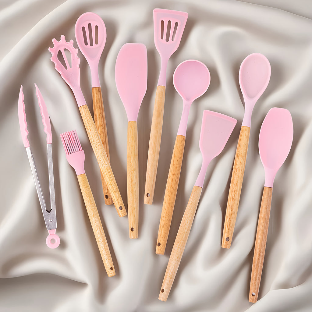 Cooking Utensil and Knife Set for Home Kitchen Preparation, Multiple Color Choices with Selected Pink or Black Square-Barrel and Gift Box Options