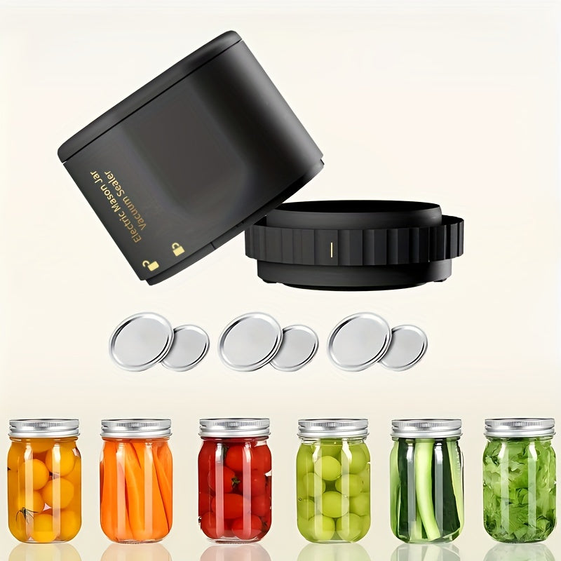Electric Mason Jar Vacuum Sealer with One-Touch Operation, USB Rechargeable Kitchen Jar Sealing Tool with Wide and Narrow Mouth Lids, Black or White Options