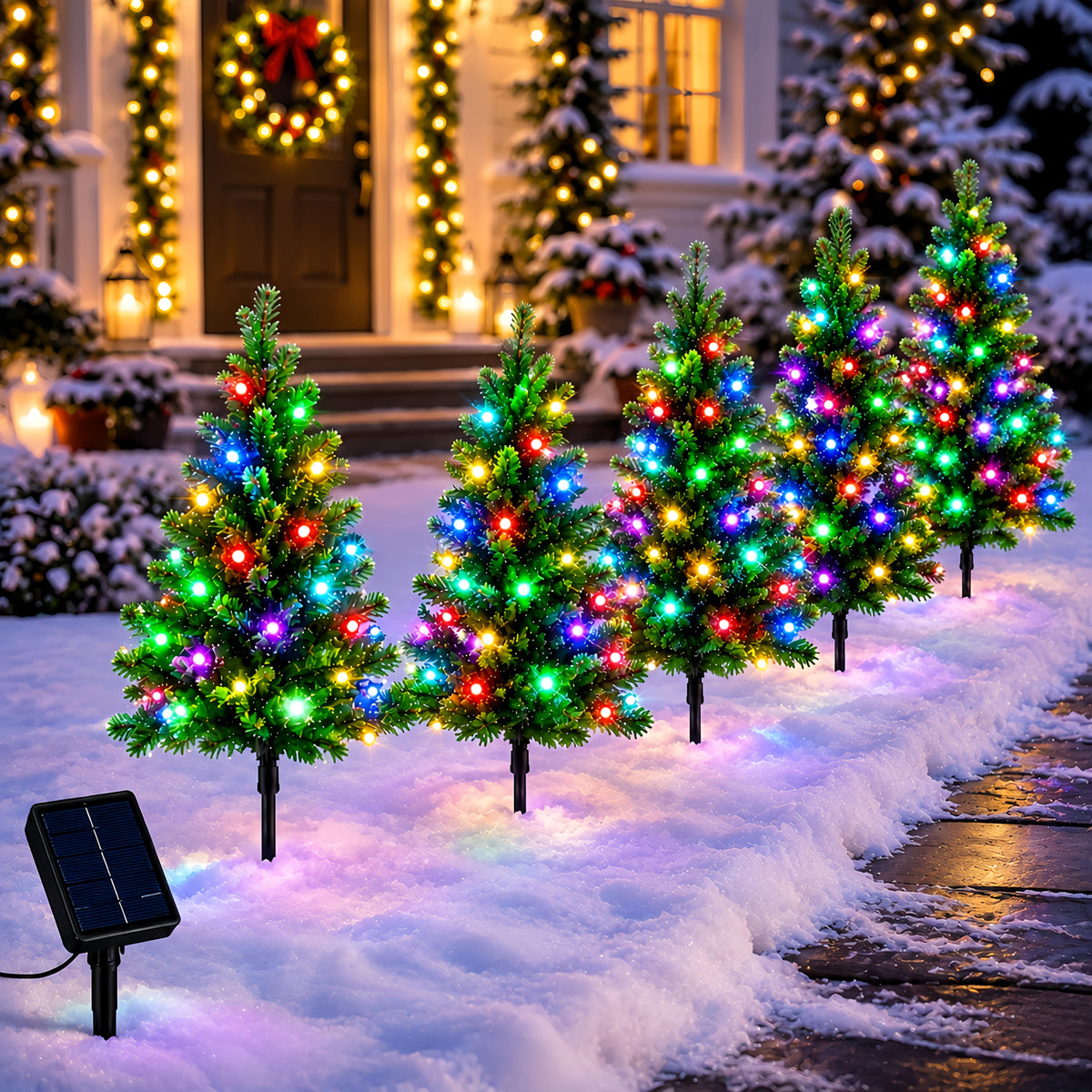 Solar Christmas Tree Stake Lights with DIY Branch Shaping and Separate Multicolor String, LDSDS-LD-5 or LDSDS-LD-10 Model Options for Garden Holiday Displays