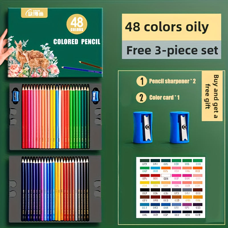 Oil Colored Pencil Set, 48-Piece Option with Listed Soft Cores, Numbered Drawing Pencils and Tin Box for Adult Coloring, Sketching, Shading and Blending Practice
