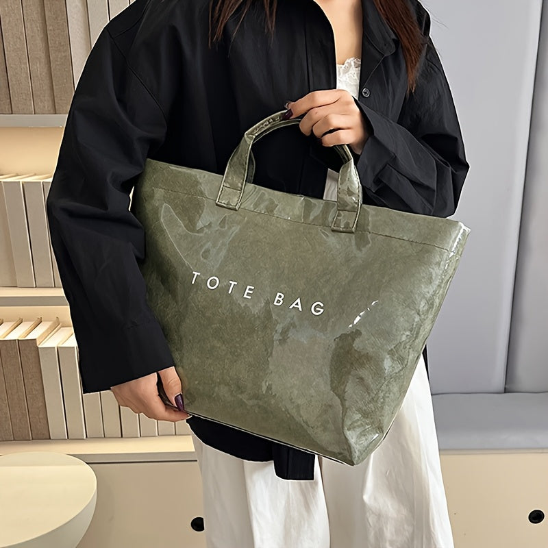 Detachable-Strap Handbag for Women with Listed Tape Closure, Beige, Green, Brown or Black Tote Options for Everyday Shopping, Casual Travel and Event Styling