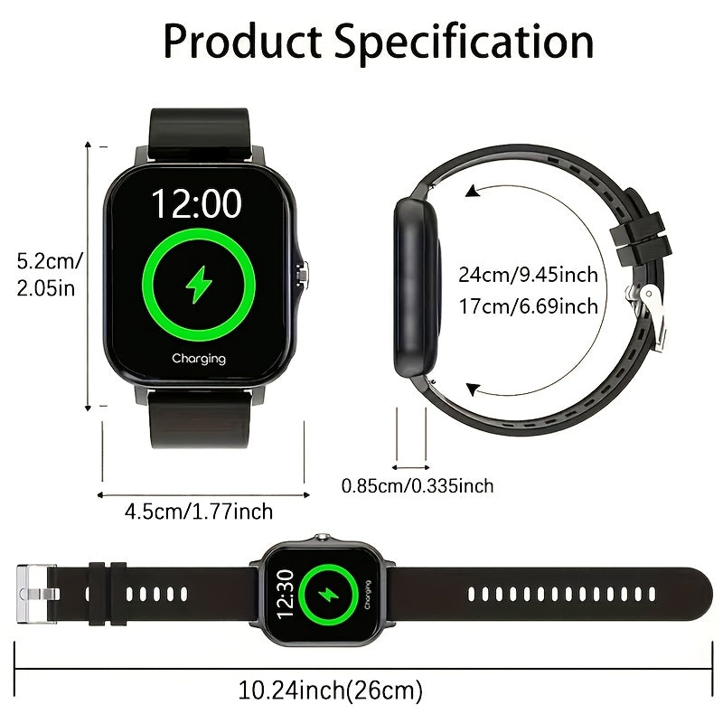 TFT Touchscreen Smartwatch with 1.83-Inch Display, Wireless Call Answering and Dialing, Message Reminders, USB Charging and Four Color Choices