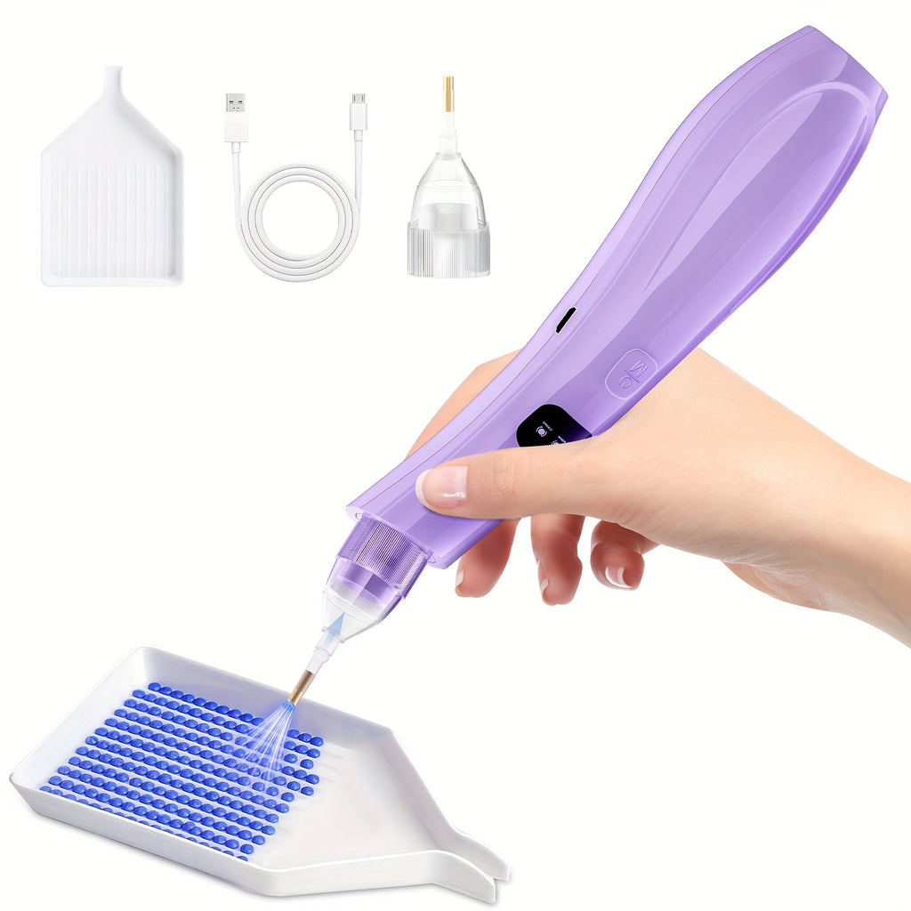 Diamond Art Electric Dotting Pen with Listed Storage Tray and Ergonomic Handle, Purple or White Two-Piece Upgrade Options for DIY Diamond Painting