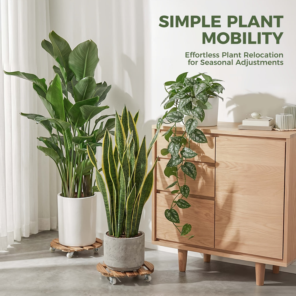 Metal Plant Caddy with Swivel and Lockable Casters, 13.4-Inch Rolling Planter Stand in Brown with 2-Piece or 4-Piece Options for Indoor and Patio Pots