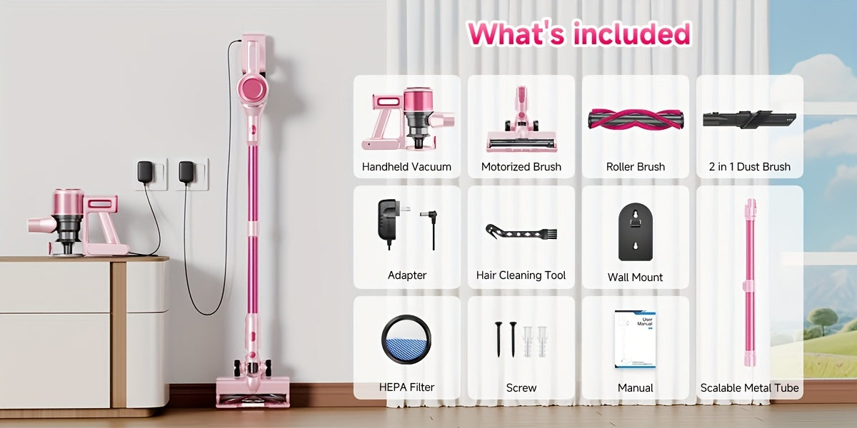 LED-Lit Convertible Stick Vacuum with Listed 55kPa Suction, Handheld Cleaning Format and Nine Color Labels for Compatible Floors, Carpets and Pet Hair Cleanup