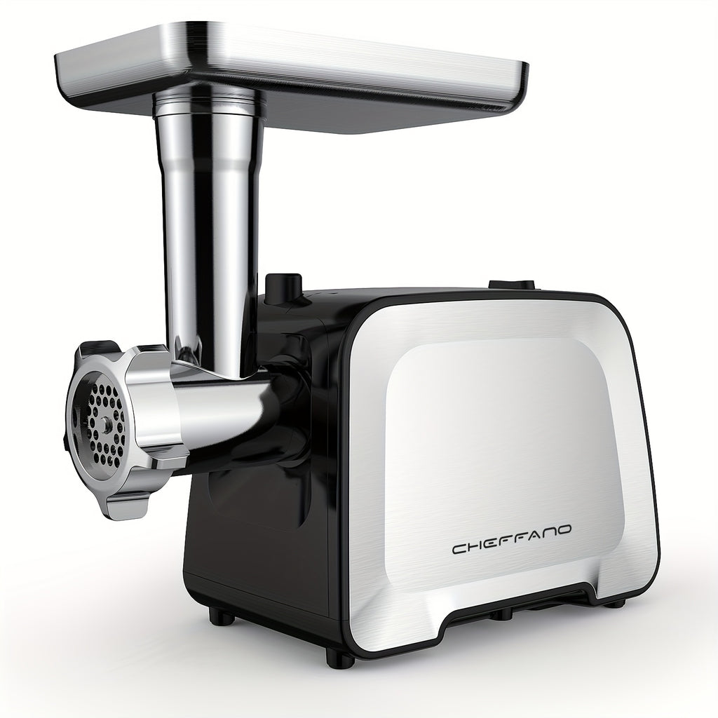 Electric Meat Grinder TE-090 with Two Blades, Two Cutting Plates and Sausage Stuffer Tube, Listed Stainless Steel Design with Reverse Button and Removable Accessories