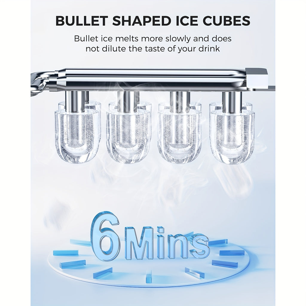 Two-Size Ice Maker Machine with Basket and Scoop, Listed 26lb Daily Output and Eight Pieces in Six Minutes, Black, White, Green or Purple Options