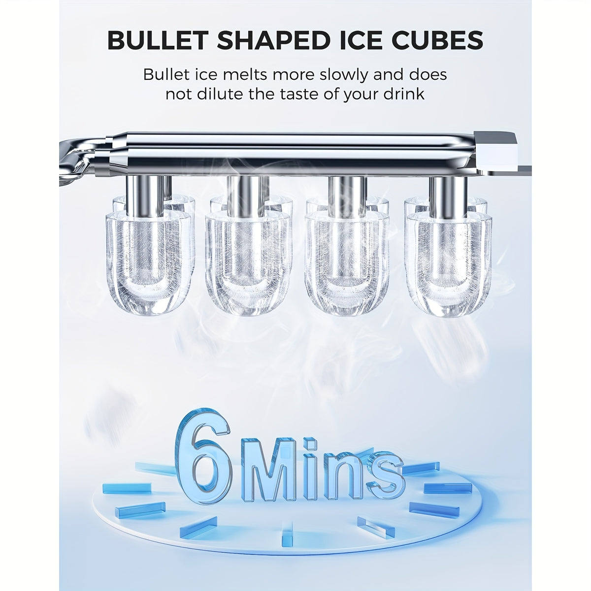 Two-Size Ice Maker Machine with Basket and Scoop, Listed 26lb Daily Output and Eight Pieces in Six Minutes, Black, White, Green or Purple Options