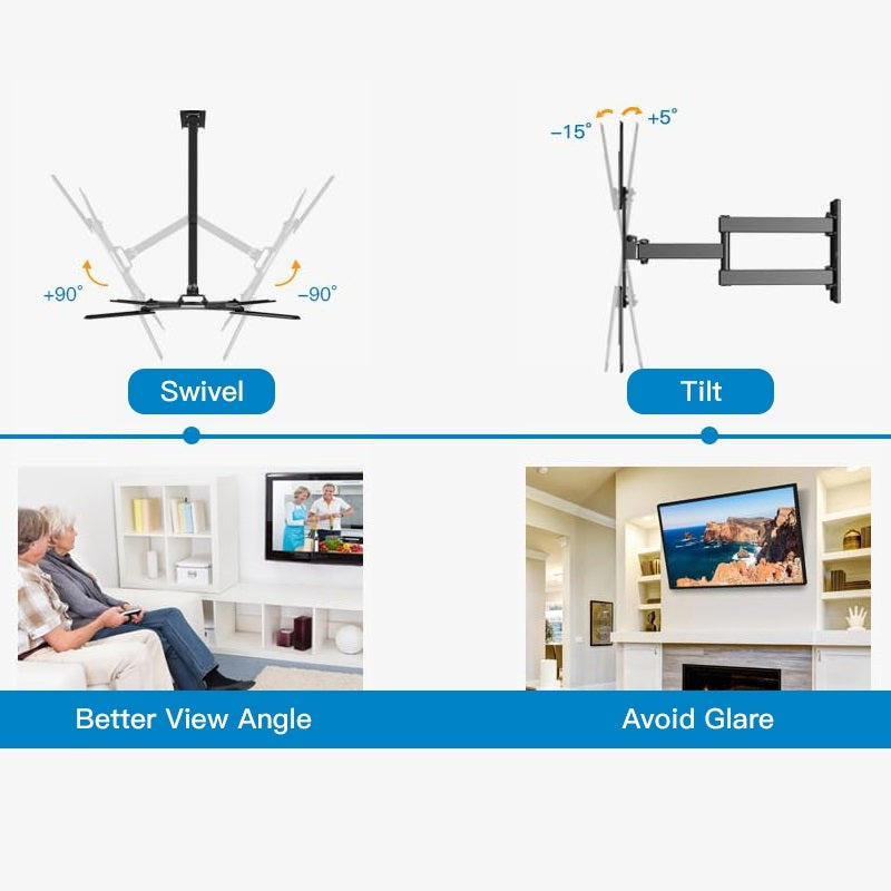 Full Motion TV Wall Mount in Black with Swivel Extension Arm, Tilt and Leveling, 26–55 or 26–60 Inch Options, Listed Maximum VESA 400 x 400mm