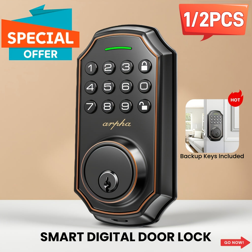 Digital Keypad Door Lock for Compatible Home and Apartment Doors, Keyless Entry with Black and Silvery Options, Single and Two-Piece Lock Selections