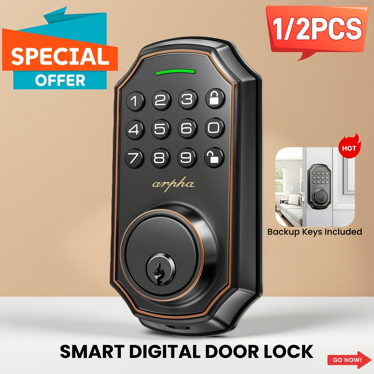 Digital Keypad Door Lock for Compatible Home and Apartment Doors, Keyless Entry with Black and Silvery Options, Single and Two-Piece Lock Selections