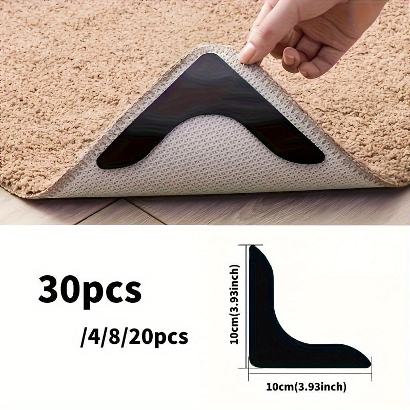 L-Shaped Rug Gripper Stickers for Compatible Carpet Corners, Adhesive Floor Accessories in 4, 8, 20 or 30-Piece Packs for Home Rug Placement