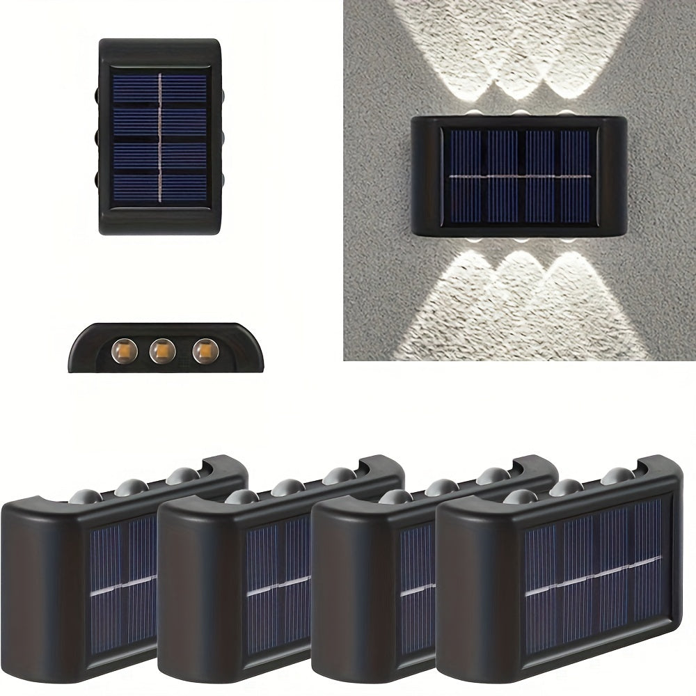 Solar Up and Down Wall Sconces with Listed 6-LED Design, White or Warm Light and 4- or 8-Piece Options for Outdoor Fence, Patio and Garden Decoration
