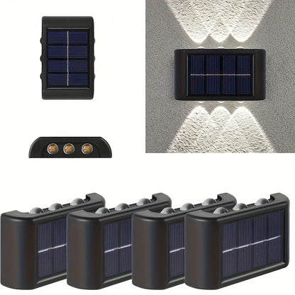 Solar Up and Down Wall Sconces with Listed 6-LED Design, White or Warm Light and 4- or 8-Piece Options for Outdoor Fence, Patio and Garden Decoration