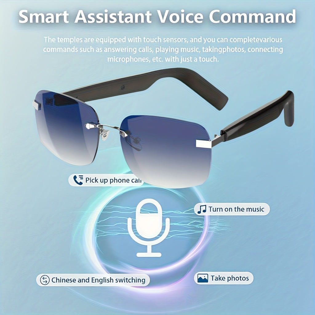 Touch-Control Wireless Audio Glasses with Listed Built-In Microphone, Music Playback and Hands-Free Calls in Gradient Blue, Gradient Purple or Brown-1