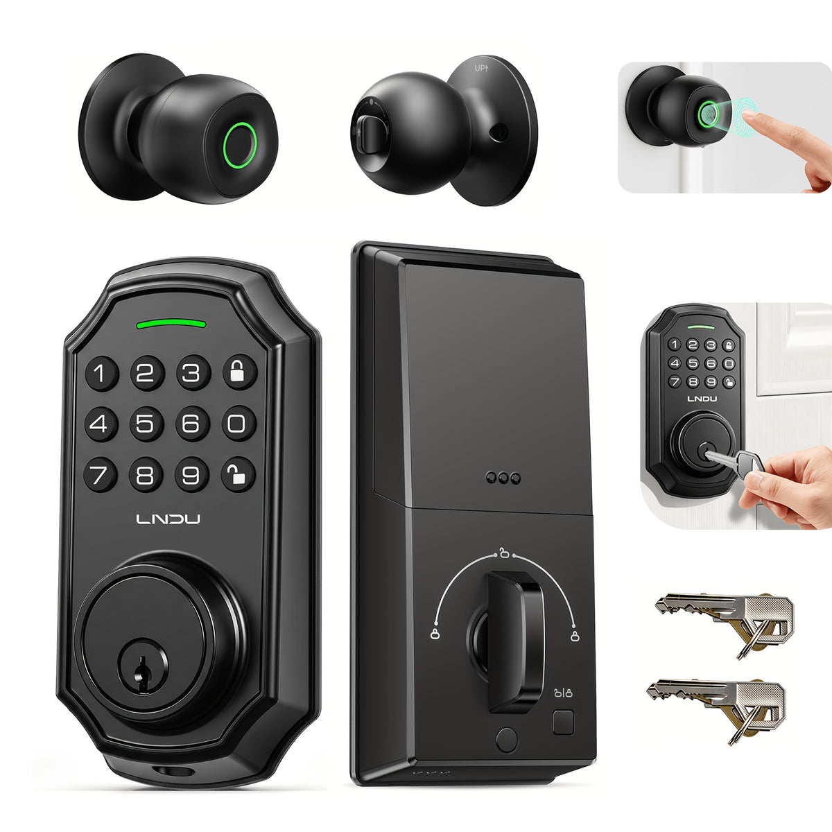 Electronic Deadbolt and Handle Set by ARPHA, Black Keyless Entry Door Lock with Listed 100 Codes, One-Time Password and Auto-Lock for Compatible Doors