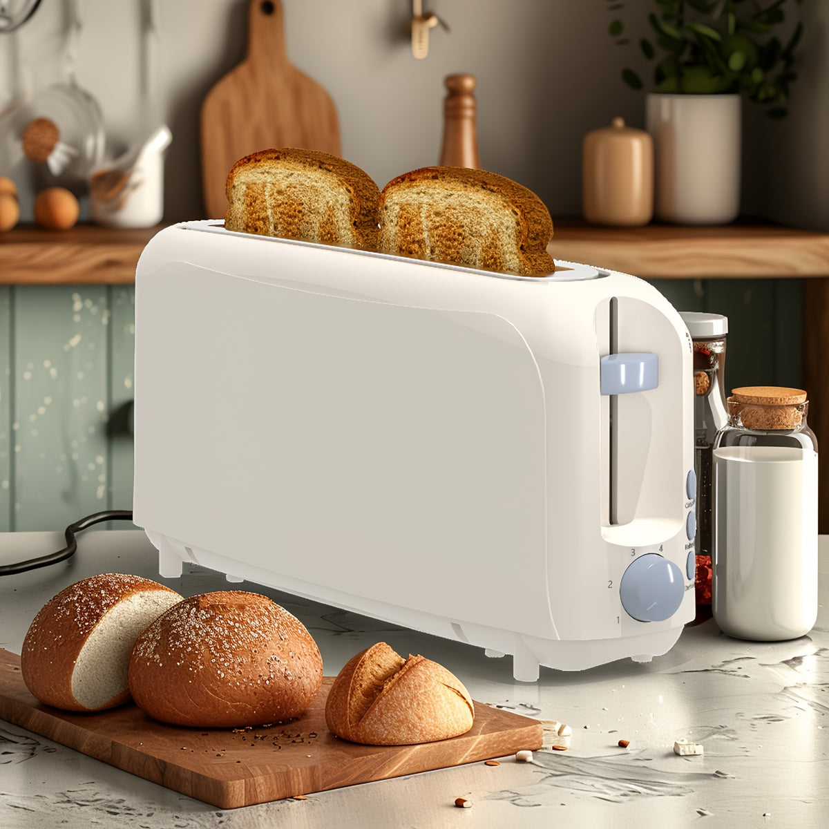 Six-Shade 2 Slice Toaster with 750W Heating, Cancel, Reheat and Defrost Functions, Removable Crumb Tray and Six Color Options for Home Breakfast Preparation
