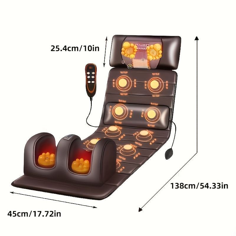 Heated Massage Pad for Home Relaxation, Brown Foldable 5-in-1 Body Massage Mat with Listed Multiple Modes for Neck, Shoulders, Back, Waist and Legs