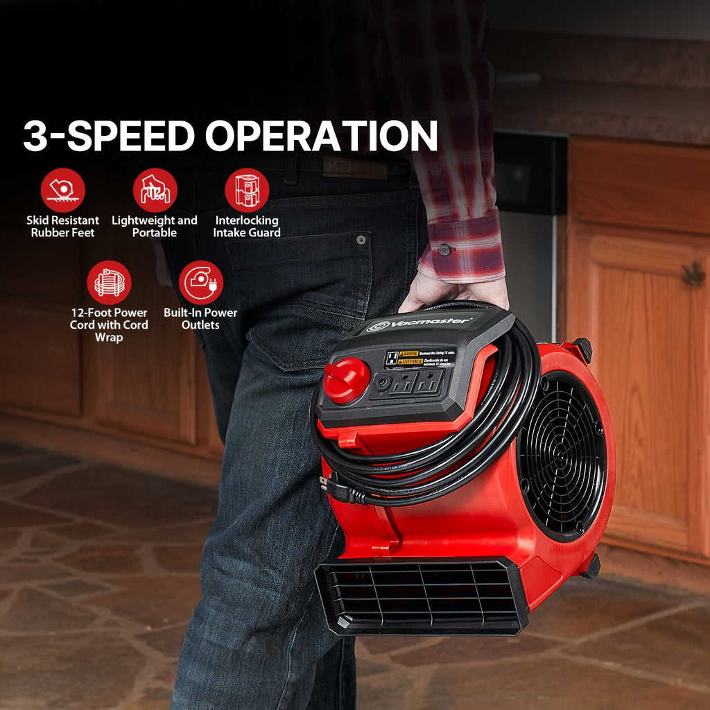 Portable Air Mover 490 CFM for Floor and Carpet Drying, Air Circulation and Cooling with Black Remote-Control or Red Manual-Control Model Options