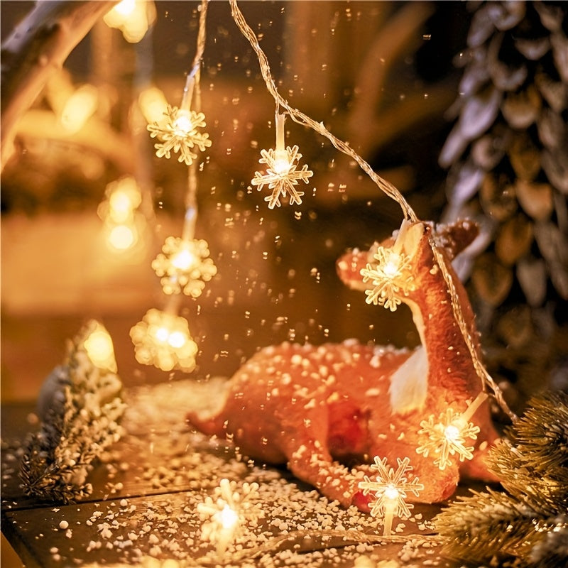 Snowflake LED String Lights for Christmas and Winter Party Decor, Warm White or Multicolor Options with 10, 20 or 40 LEDs, Batteries Not Included