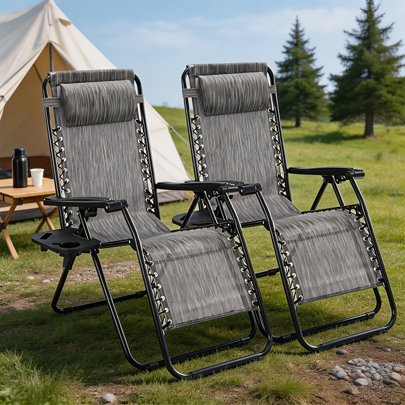 Zero Gravity Chair Set of Two with Adjustable Reclining, Listed Breathable Fabric, Cup Holder Trays and Headrest Pillow for Patio, Camping and Backyard Lounging