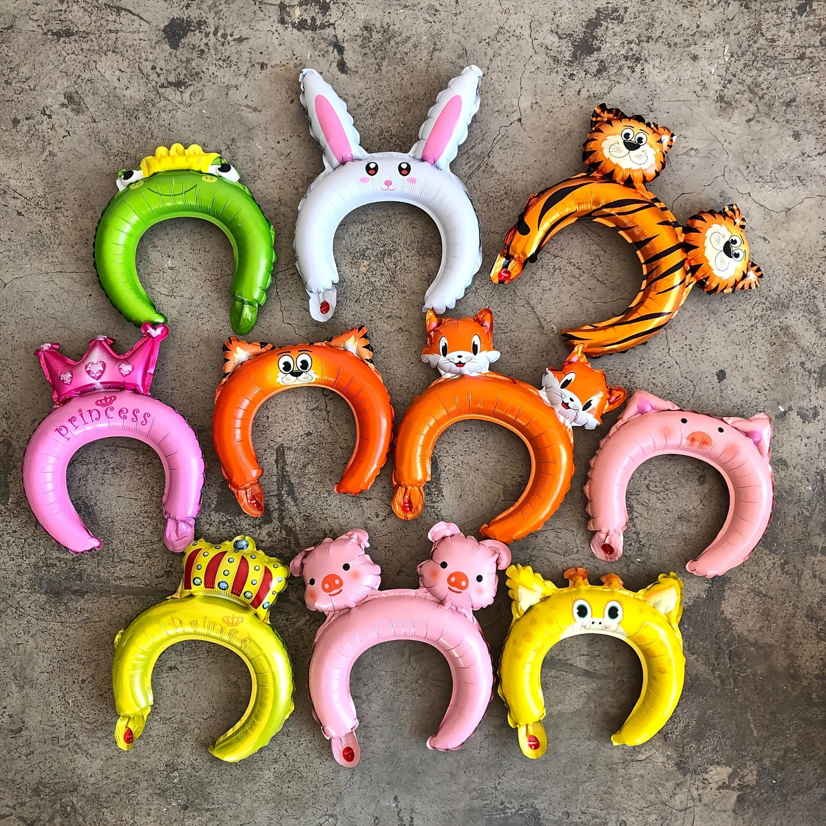 Zoo Animal Inflatable Headbands, 50-Piece Assortment with 10 Listed Styles for Safari and Jungle Birthday Party Favors, Balloon Hair Hoop Decorations