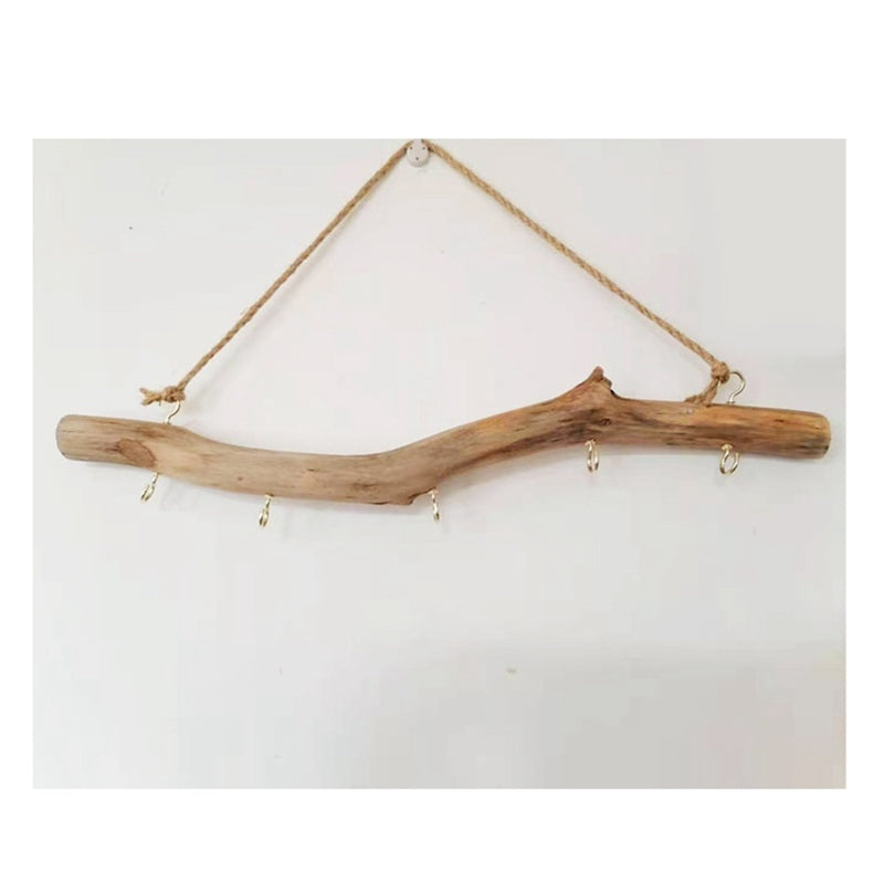 Driftwood Jewelry Wall Organizer with Five Metal Hooks, Approximately 36cm Natural Branch Necklace and Bracelet Rack for Rustic, Boho and Farmhouse Room Displays