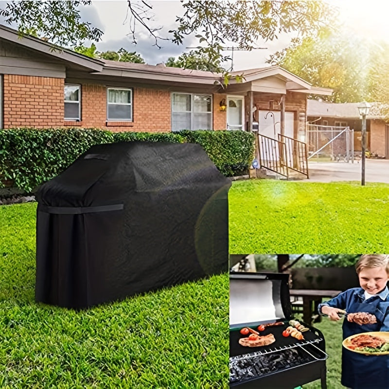 BBQ Grill Cover with Strap Fastening and Buckle Closure, Tear-Resistant Oxford Fabric Outdoor Barbecue Cover in Listed 58 x 46 x 24 Inch Size for Patio Storage