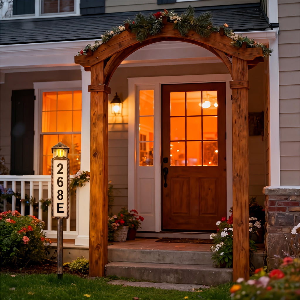 Solar LED Address Sign, House Number Display Board with Three Adjustable Color Mode Label, Black or Retro Design Options for Entryways and Courtyards