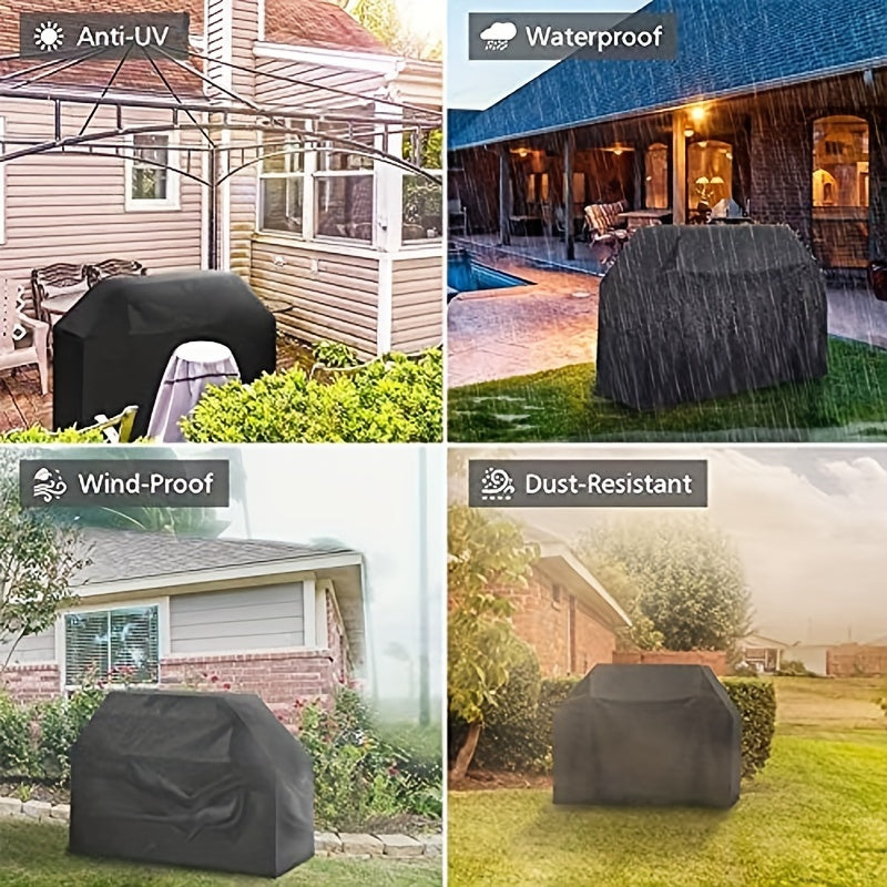 BBQ Grill Cover with Strap Fastening and Buckle Closure, Tear-Resistant Oxford Fabric Outdoor Barbecue Cover in Listed 58 x 46 x 24 Inch Size for Patio Storage