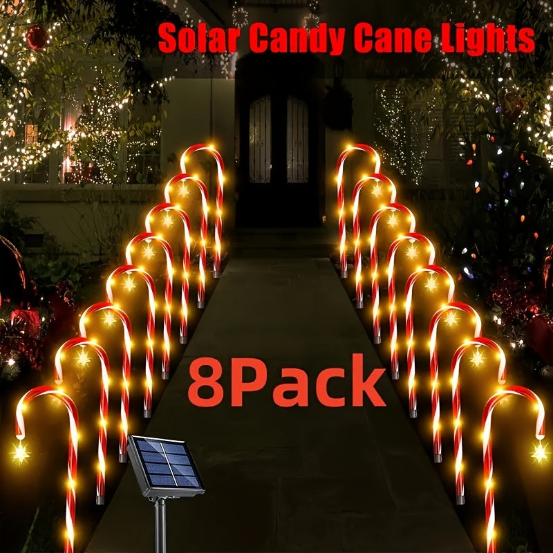 Solar Candy Cane Lights with Listed Red and White Striped Design, Eight Lighting Modes and 8/16-Pack References for Christmas Garden and Holiday Yard Decorating