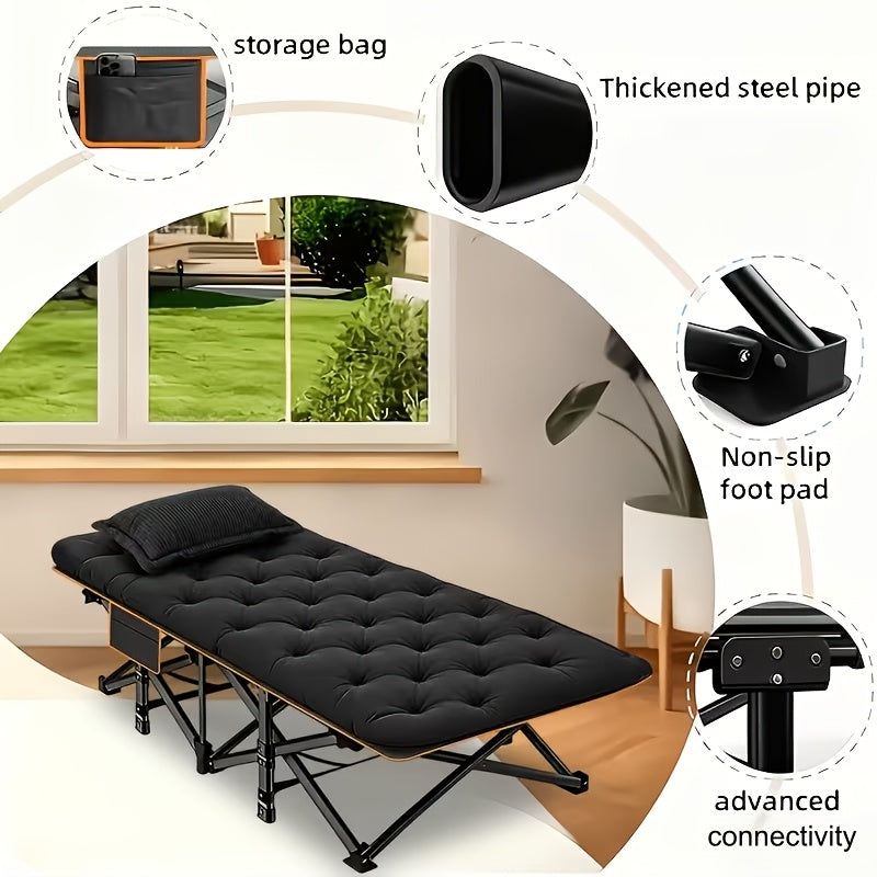 Oversized Folding Camping Cot for Guest Sleeping and Outdoor Lounging, Gray or Black Models with Listed 500, 600 or 700 lb Ratings plus Mini Option Without Mattress