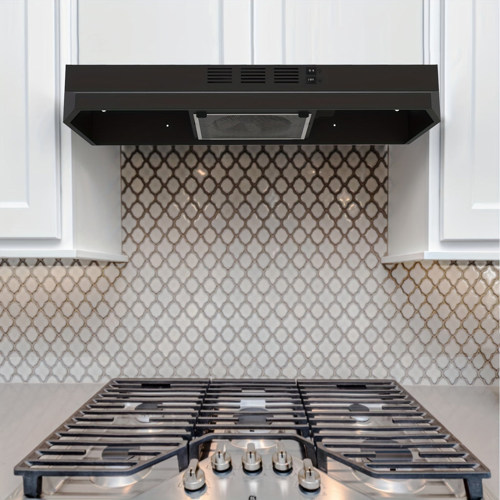 Convertible Kitchen Range Hood, 30-Inch Under Cabinet Vent with Ducted or Ductless Setup, LED Light and 2-Speed Fan in Black, White or Silvery