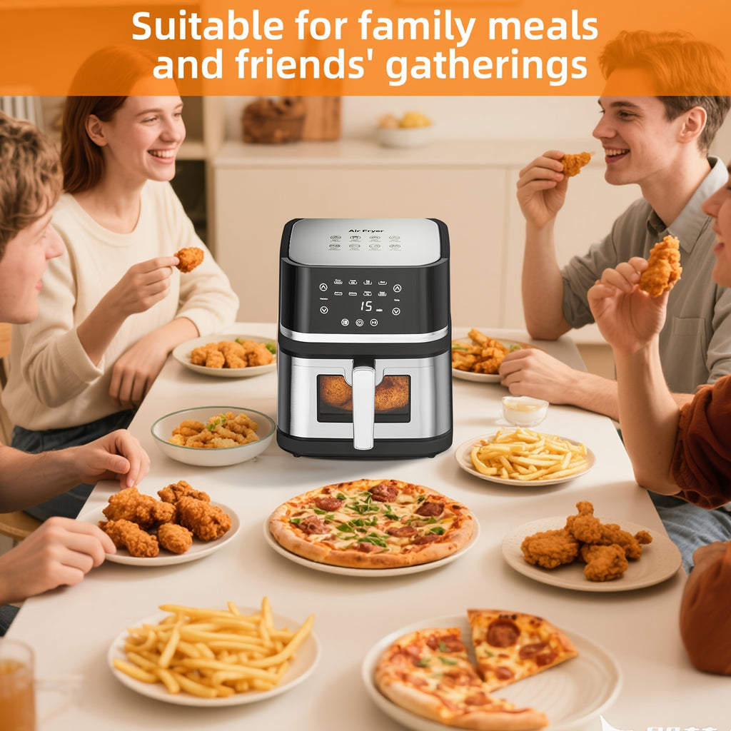 8Qt Digital Air Fryer, Stainless Steel 8-in-1 Cooker with Viewing Window, Touchscreen and 180-400°F Temperature, Dishwasher-Safe Non-Stick Basket, Large Family Size for Indoor Cooking, Black